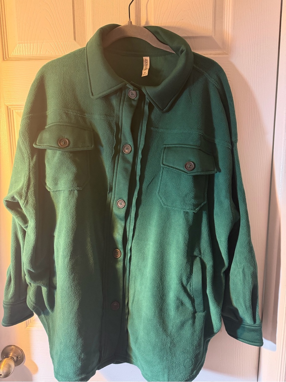 Green Zenana Women's Fleece Button-Up Shacket